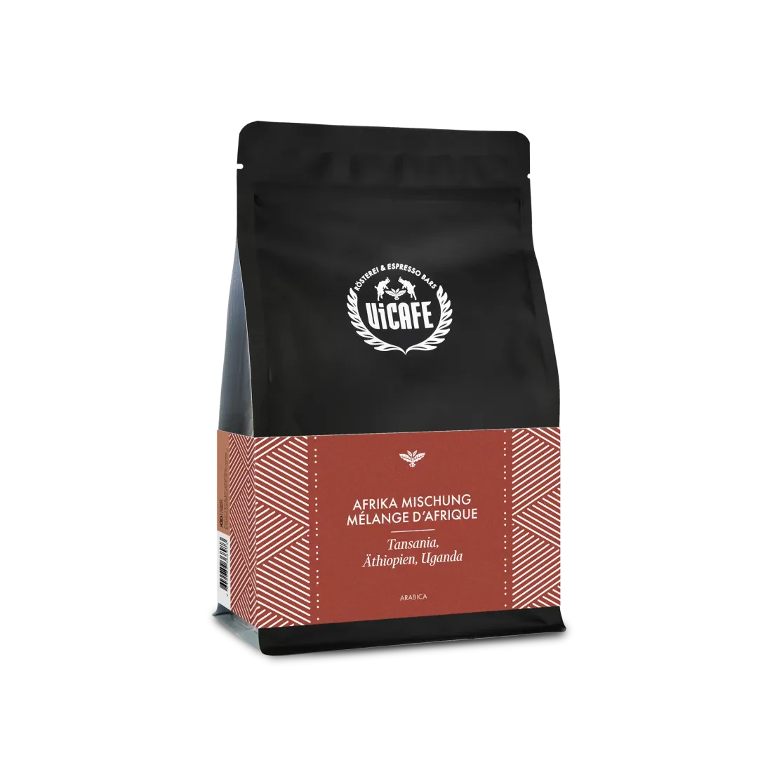 ViCAFE Afrika Mischung Spezialitätenkaffee aus Tansania Aethiopien und Uganda in schwarzer Packung