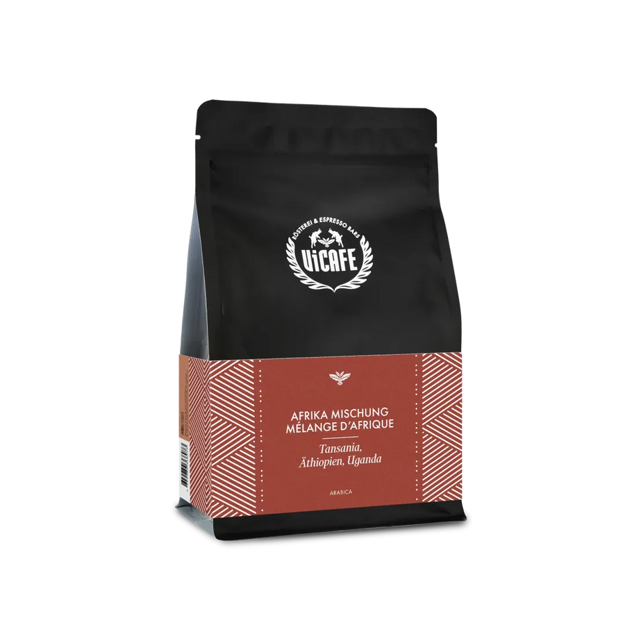 ViCAFE Afrika Mischung Spezialitätenkaffee aus Tansania Aethiopien und Uganda in schwarzer Packung