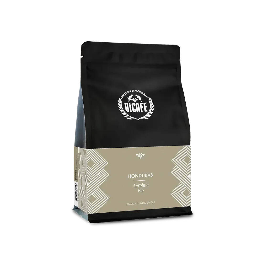 ViCAFE Honduras Aprolma Bio Spezialitätenkaffee in schwarzer Packung mit beigem Etikett