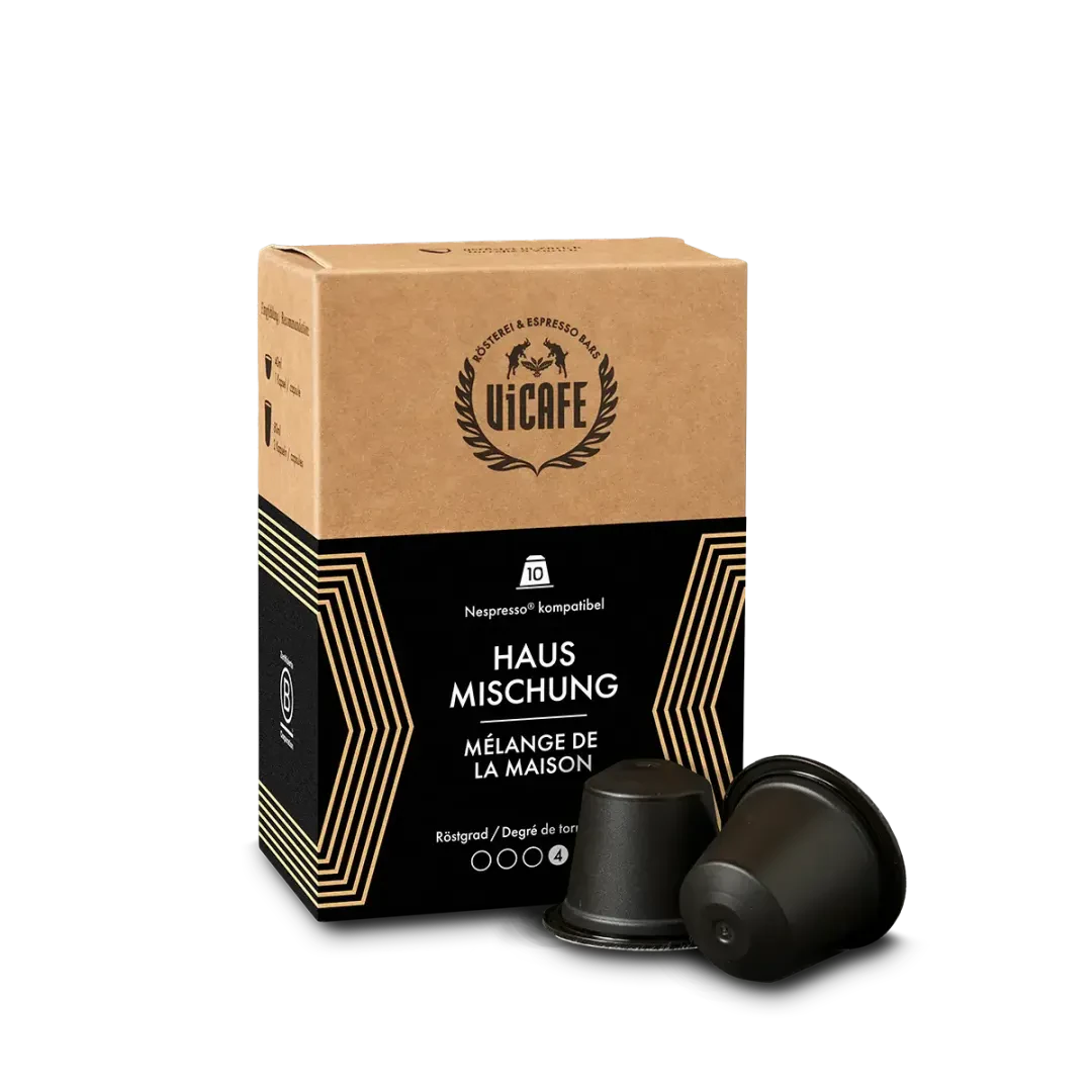 ViCAFE Hausmischung Spezialitätenkaffee Kapseln Nespresso kompatibel 10er Pack in schwarzer Verpackung