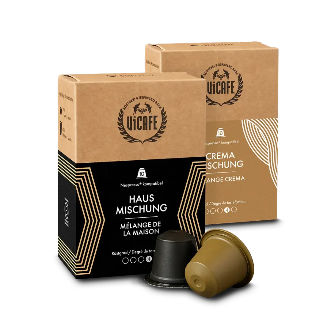 ViCAFE Duo Pack Spezialitätenkaffee Kapseln Hausmischung und Crema Mischung Nespresso kompatibel je 10er Pack