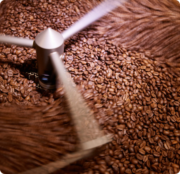 Frisch geröstete Kaffeebohnen kühlen in der Trommel der ViCAFE Rösterei – Handwerkskunst für Spezialitätenkaffee aus Zürich.