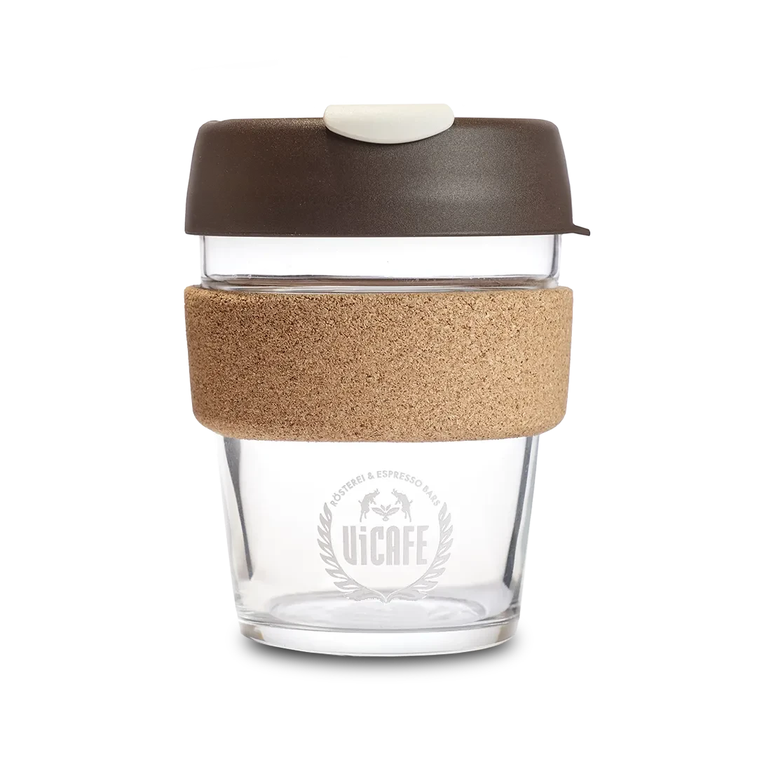 ViCAFE KeepCup Glasbecher mit Korkband – nachhaltiger Coffee-to-go Becher