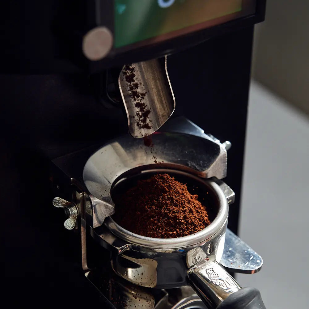 Frisch gemahlener Kaffee im Siebträger – praktisches Training an der Espressomühle im Barista Kurs der ViCAFE Academy