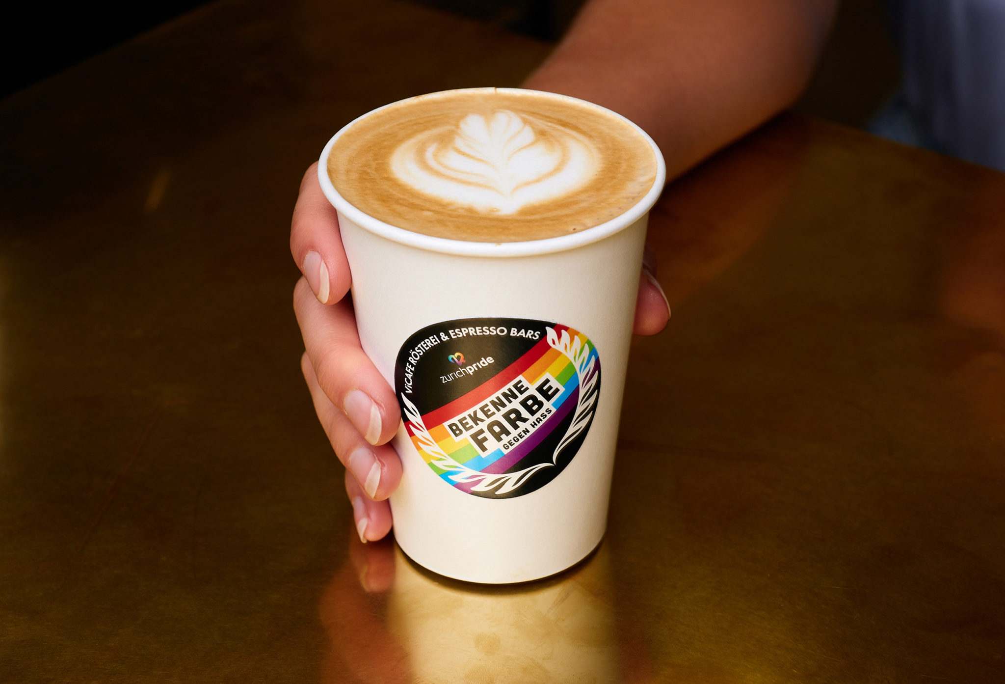 vicafe flat white coffee with pride sticker